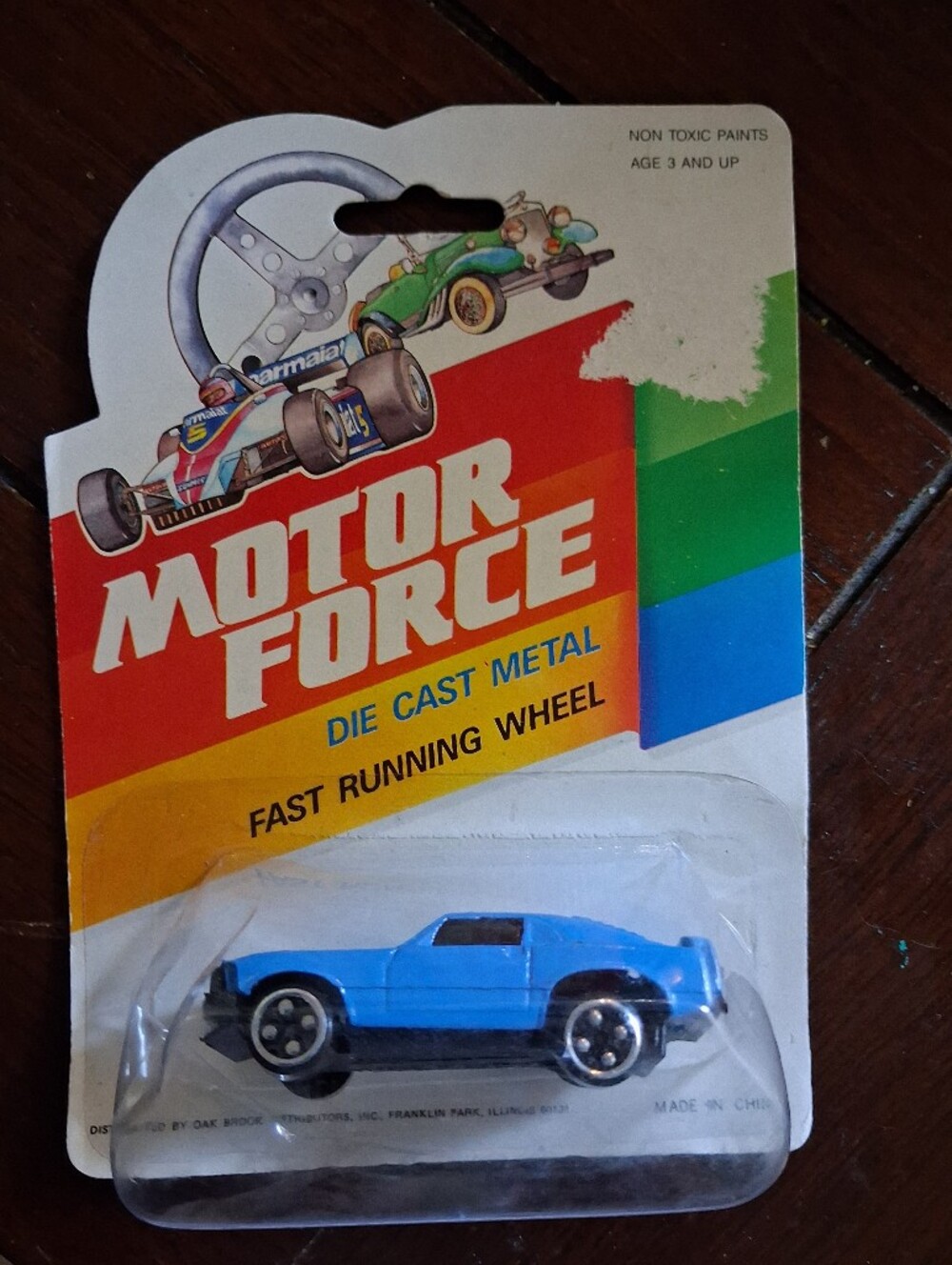 Motor Force Die Cast Metal Fast Running Wheel Mini Blue Racing Car - Vintage